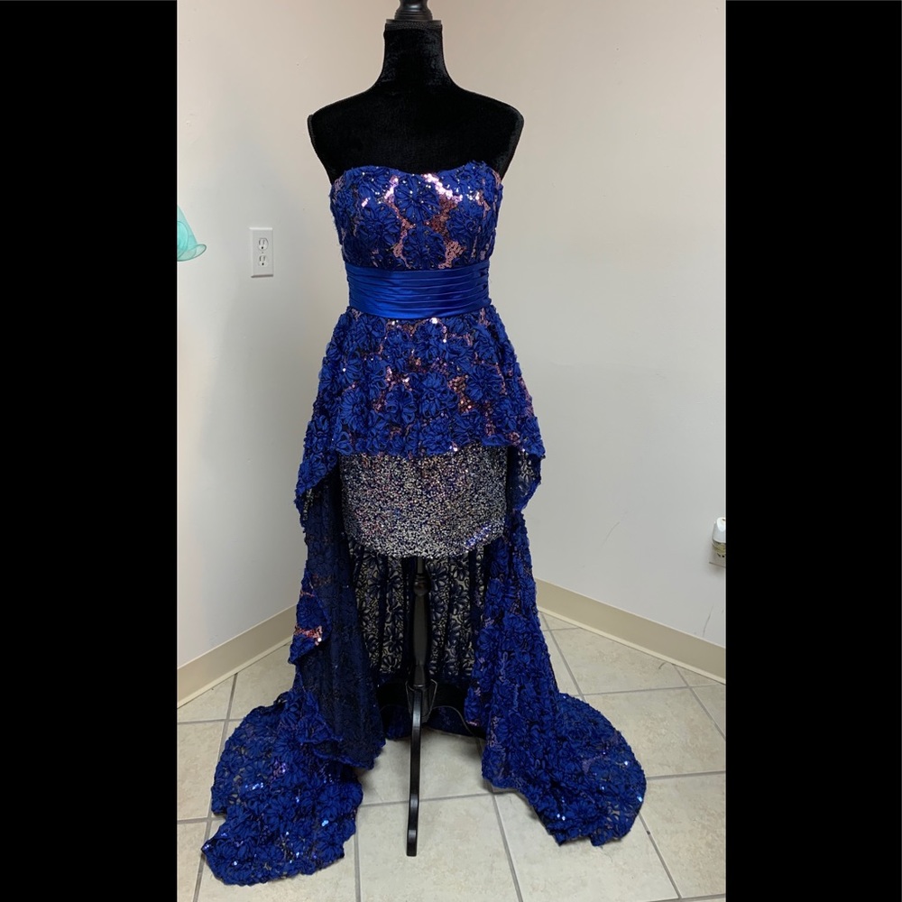 Strapless Royal Blue High-Low Evening Dress